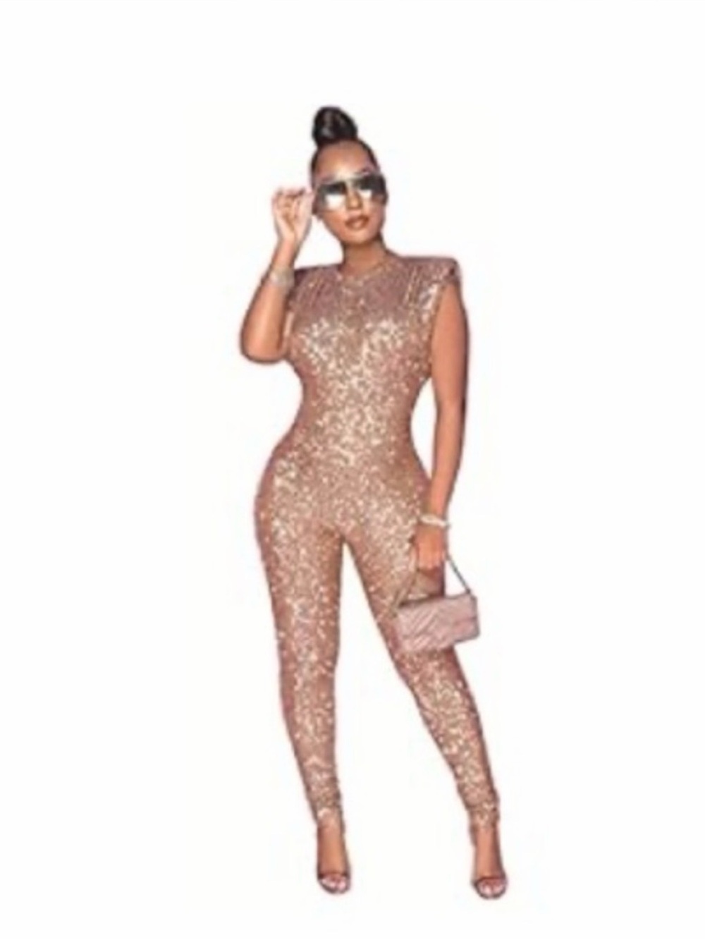 Sleeveless Sequin Romper in Gold Size S